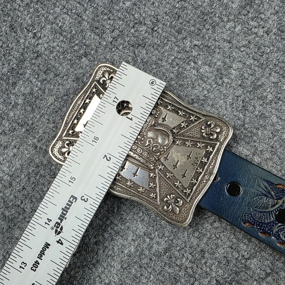 Vintage Tooled Leather Belt Sz 30 Blue Floral Western Saddle Leather Cowboy‎ USA